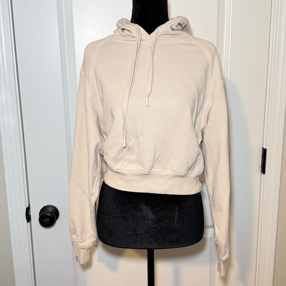 UGG Women Cream Cropped Cotton Hoodie Sweatshirt Small Loungewear